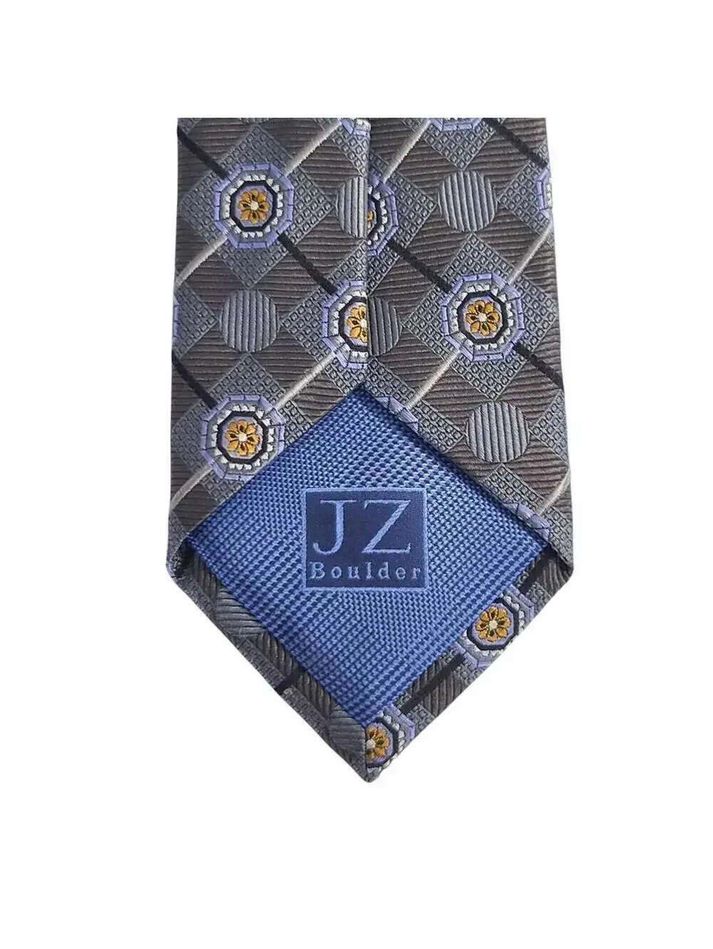 JZ Richards Silk Neck Tie Hand Made 60” x 3.5” Boulder Geometric Pattern USA
